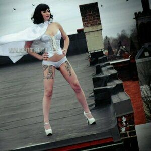 White Front Lacing Steel Boned Emma Frost Corset Medium